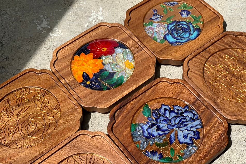 掐絲琺瑯及螺鈿胡桃木杯墊工作坊